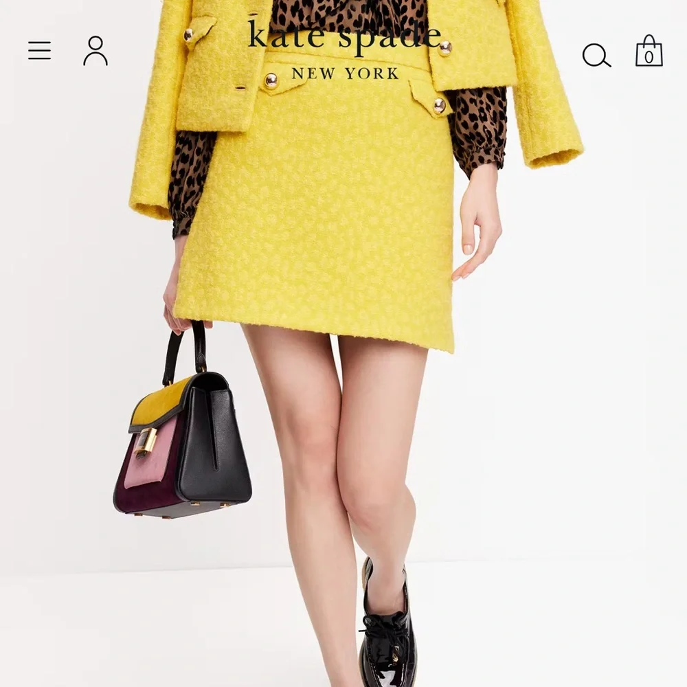 Kate Spade Tonal Leopard Textured Wool-Blend Skirt Chartreuse Yellow NWT Size 16